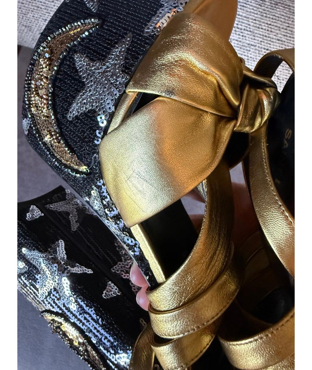 SAINT LAURENT Золотые кожаные босоножки, фото 8