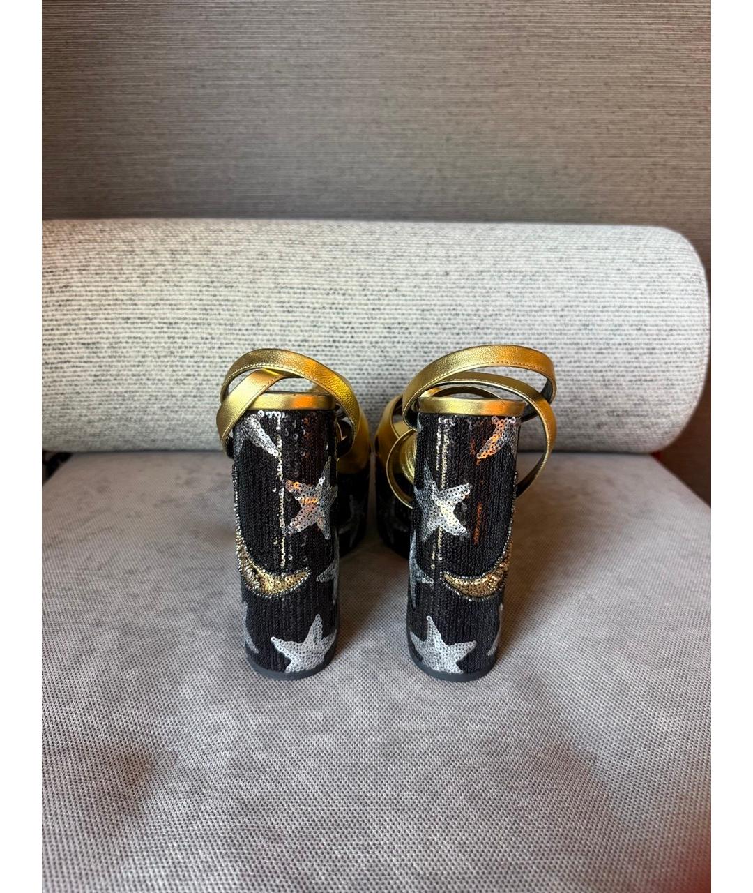 SAINT LAURENT Золотые кожаные босоножки, фото 4