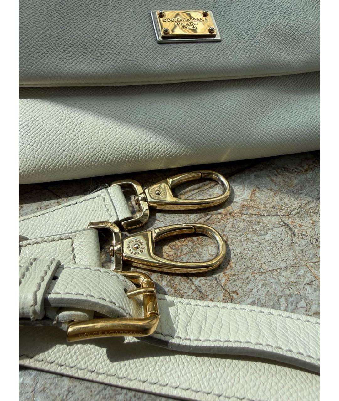 DOLCE&GABBANA Белая кожаная сумка с короткими ручками, фото 8