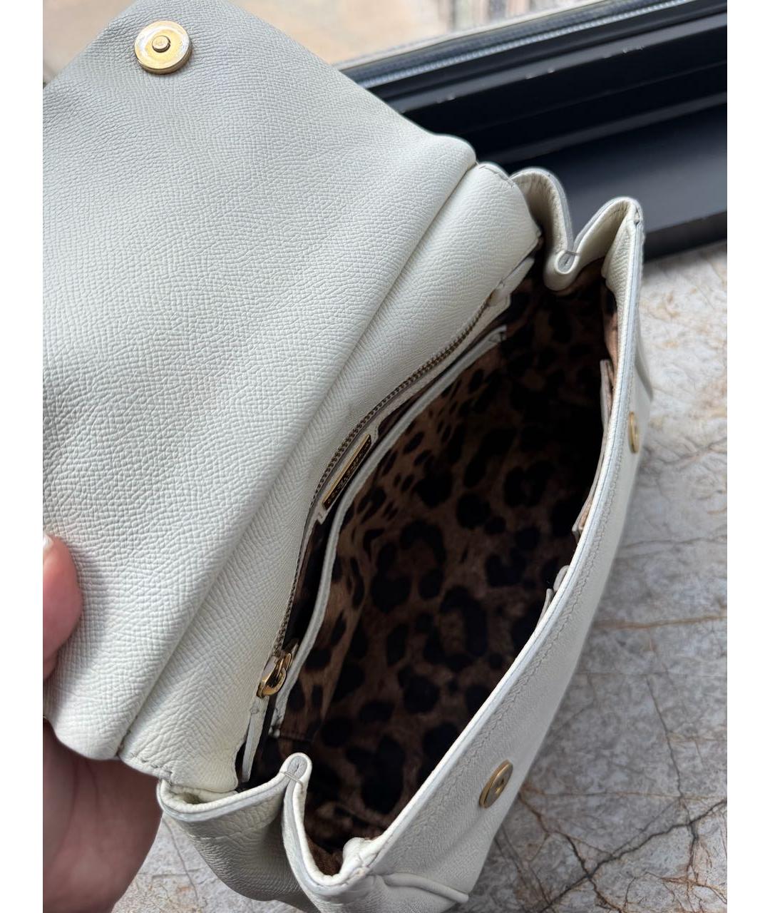 DOLCE&GABBANA Белая кожаная сумка с короткими ручками, фото 5