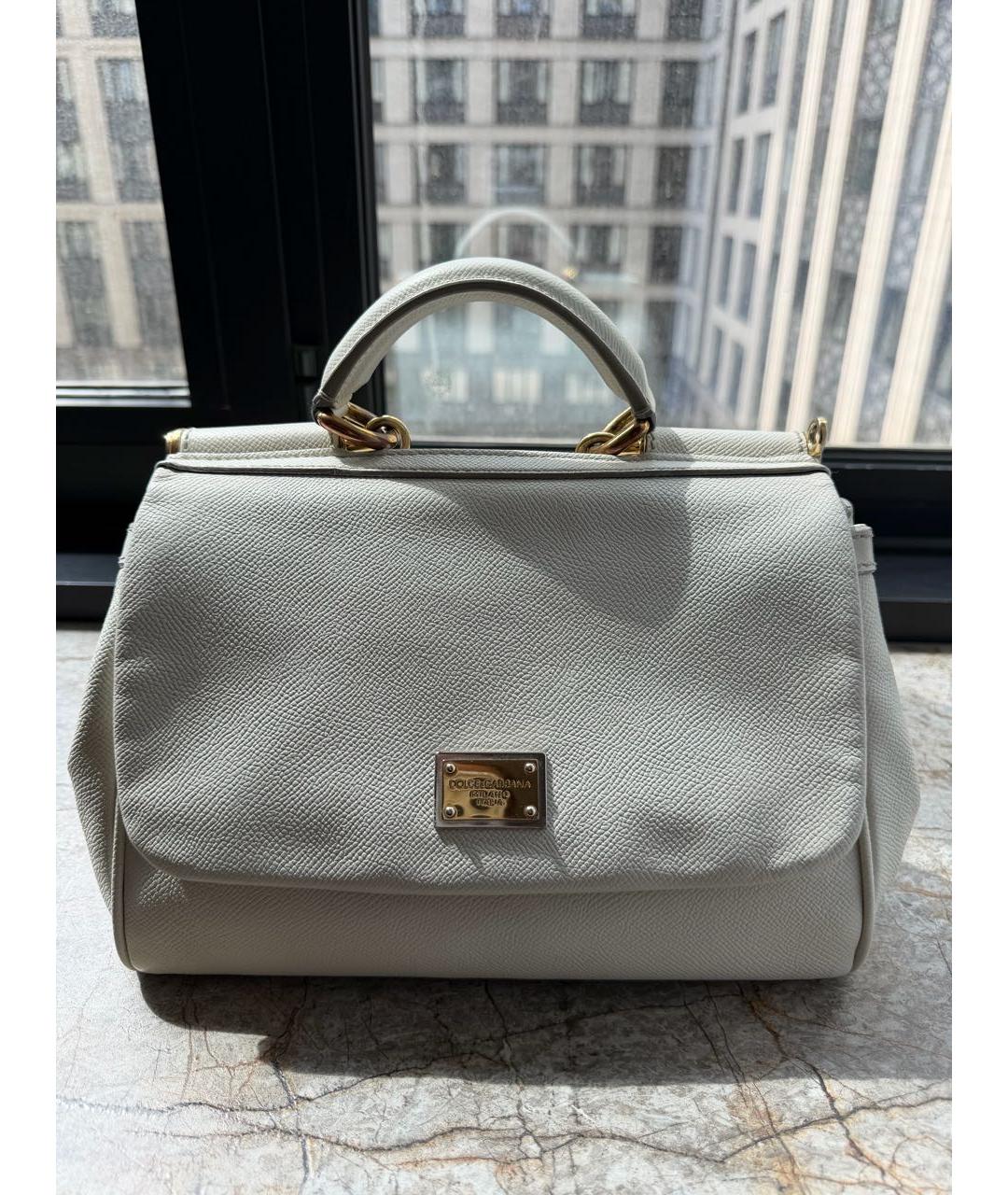 DOLCE&GABBANA Белая кожаная сумка с короткими ручками, фото 9
