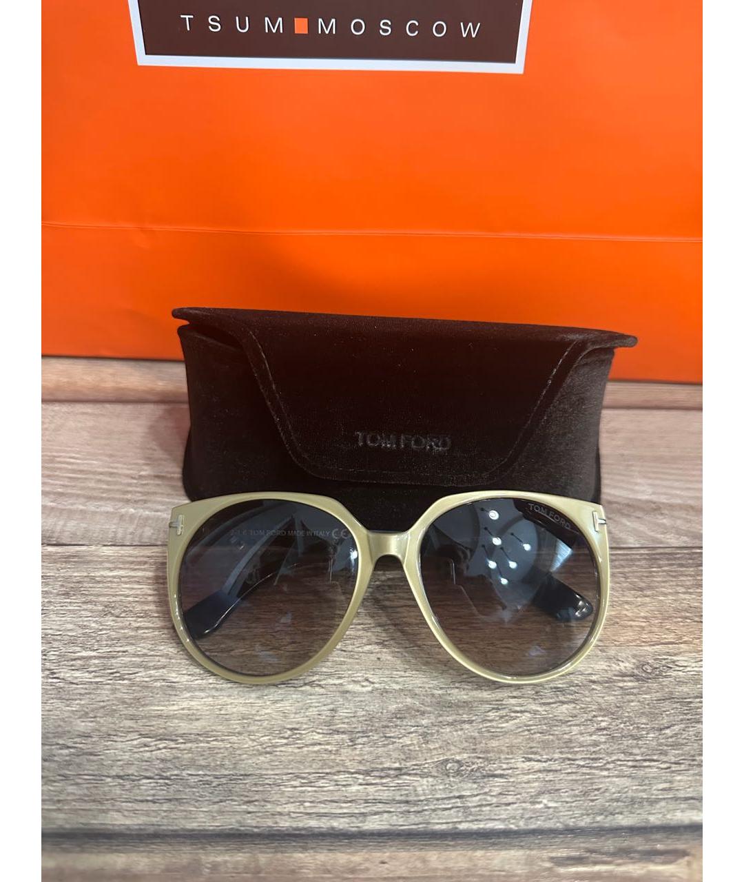 TOM FORD Бежевые пластиковые солнцезащитные очки, фото 3