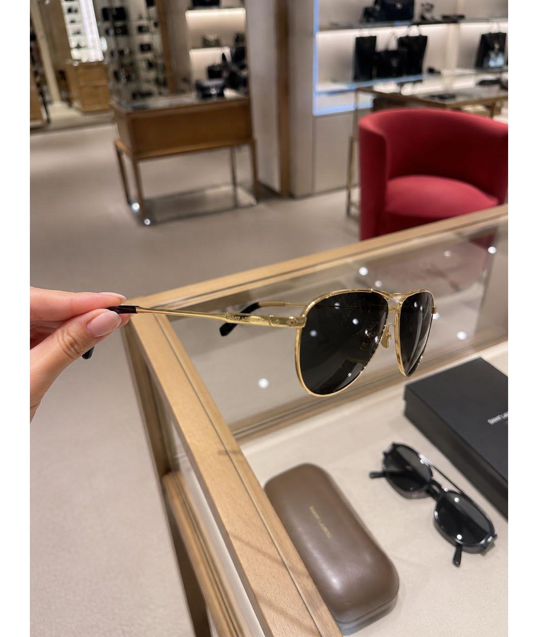 SAINT LAURENT Золотые металлические солнцезащитные очки, фото 5