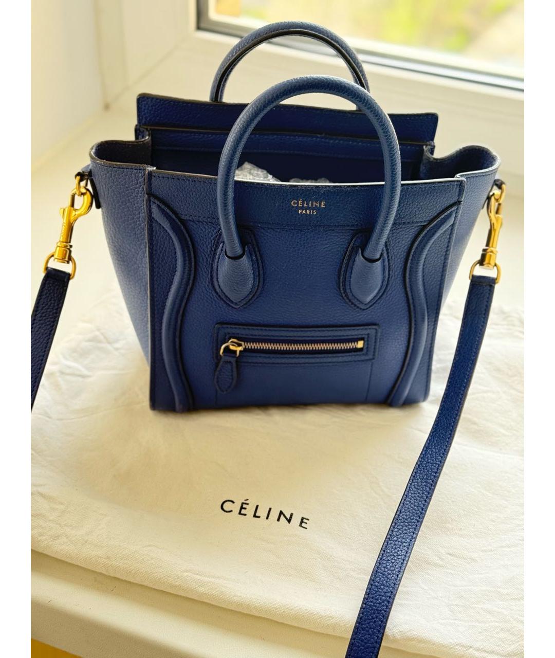 CELINE Синяя кожаная сумка тоут, фото 4