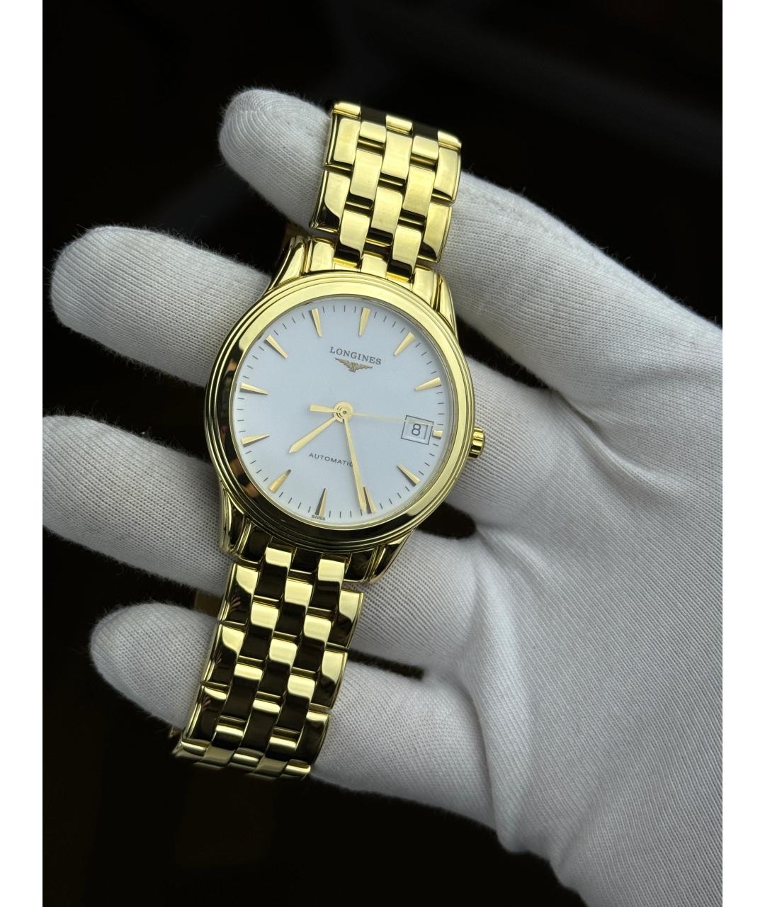 LONGINES Белые часы из желтого золота, фото 2