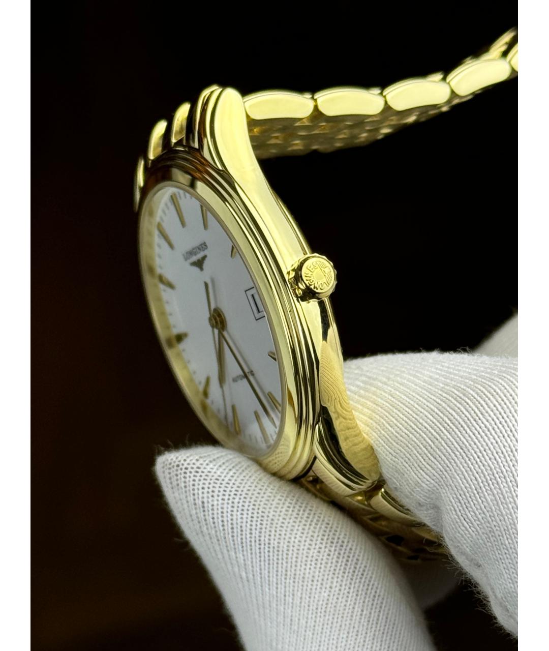 LONGINES Белые часы из желтого золота, фото 4
