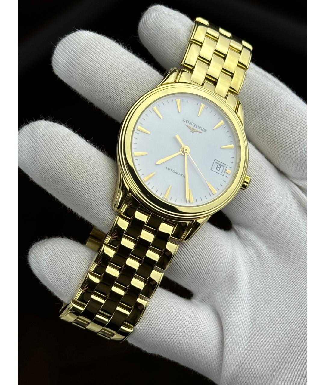LONGINES Белые часы из желтого золота, фото 3