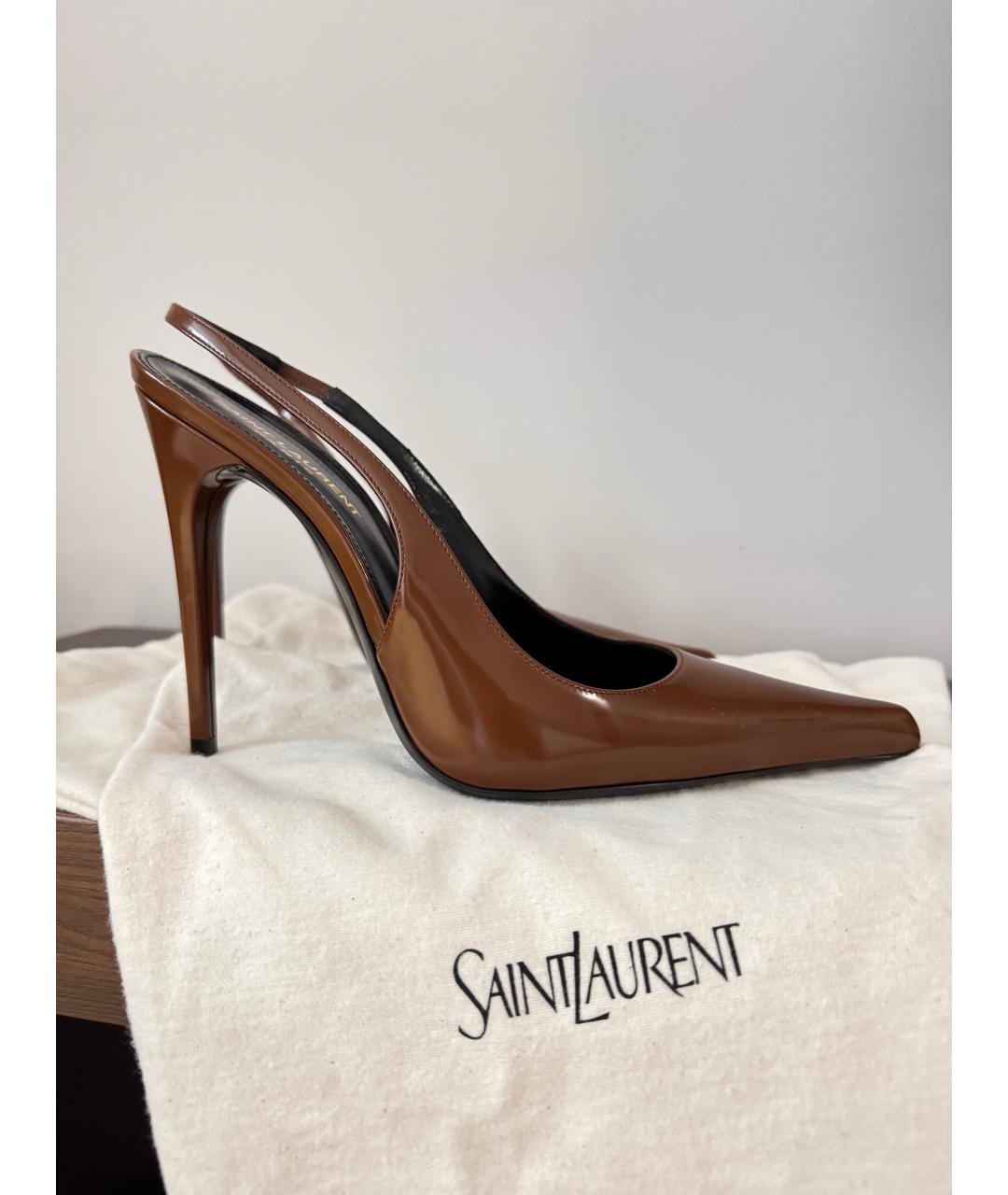 SAINT LAURENT Коричневые кожаные туфли, фото 5