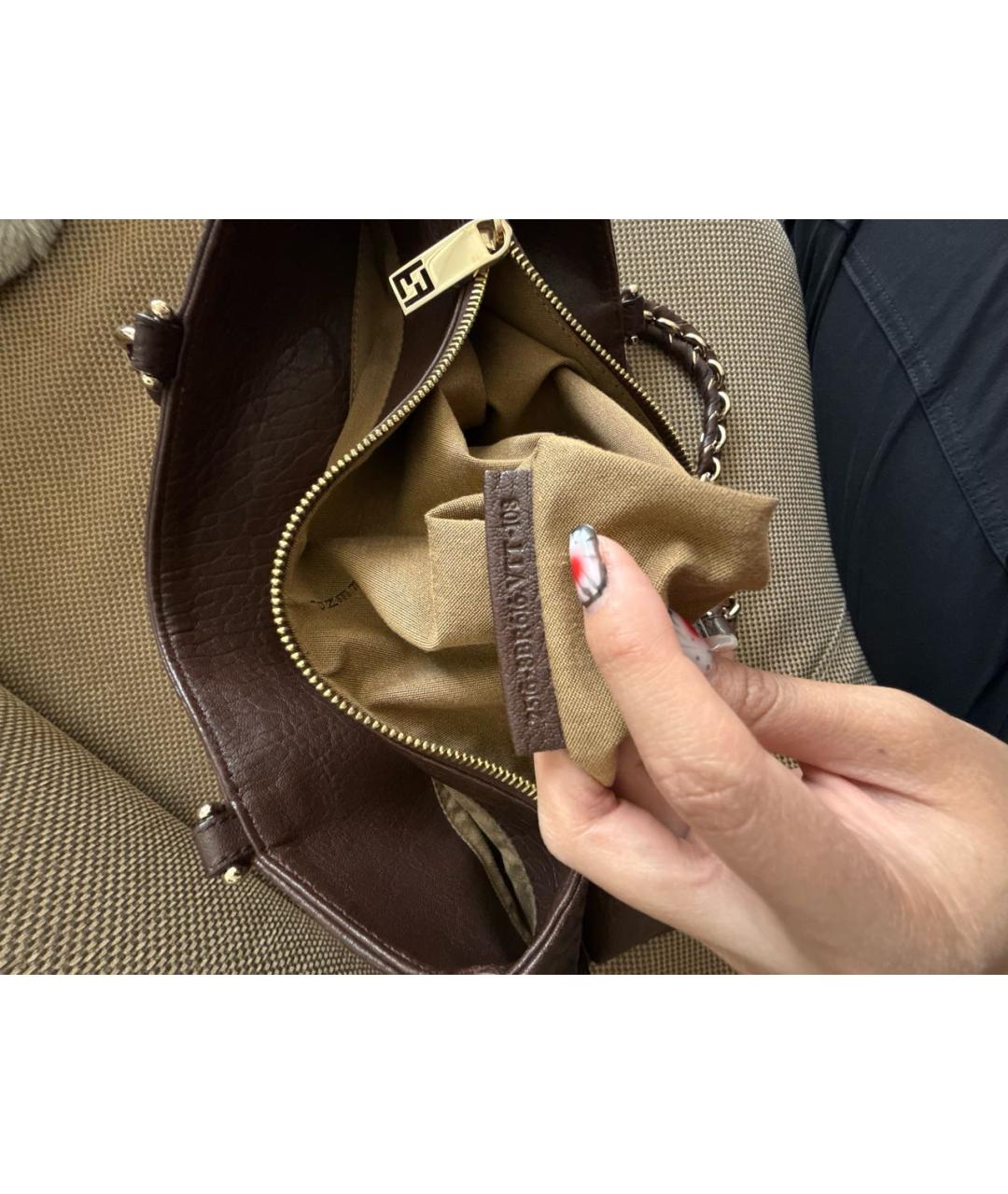 FENDI Коричневая кожаная сумка тоут, фото 5