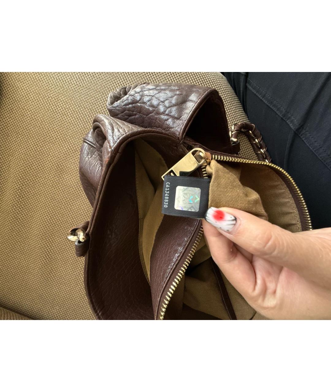 FENDI Коричневая кожаная сумка тоут, фото 6
