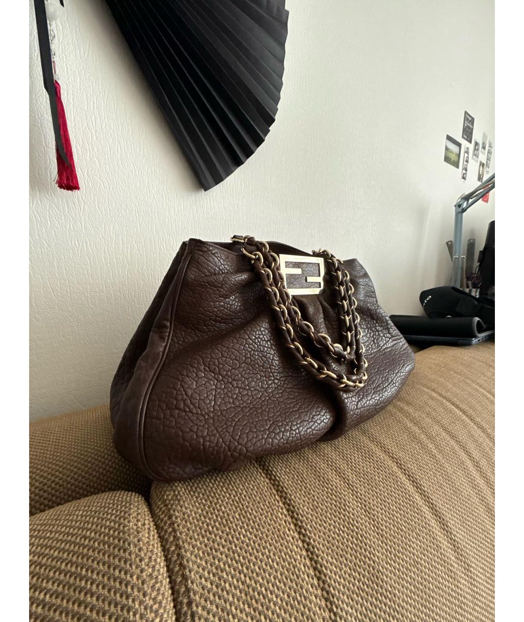 FENDI Коричневая кожаная сумка тоут, фото 2