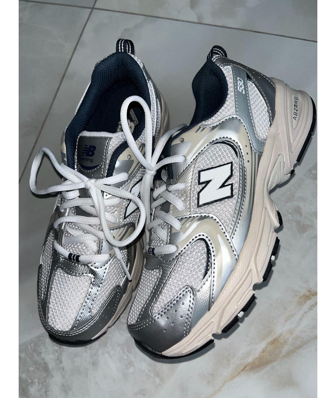 NEW BALANCE Серебряные кожаные кроссовки, фото 3