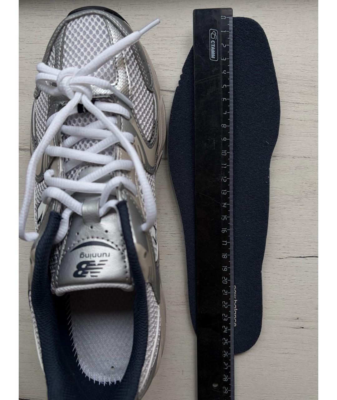 NEW BALANCE Серебряные кожаные кроссовки, фото 5