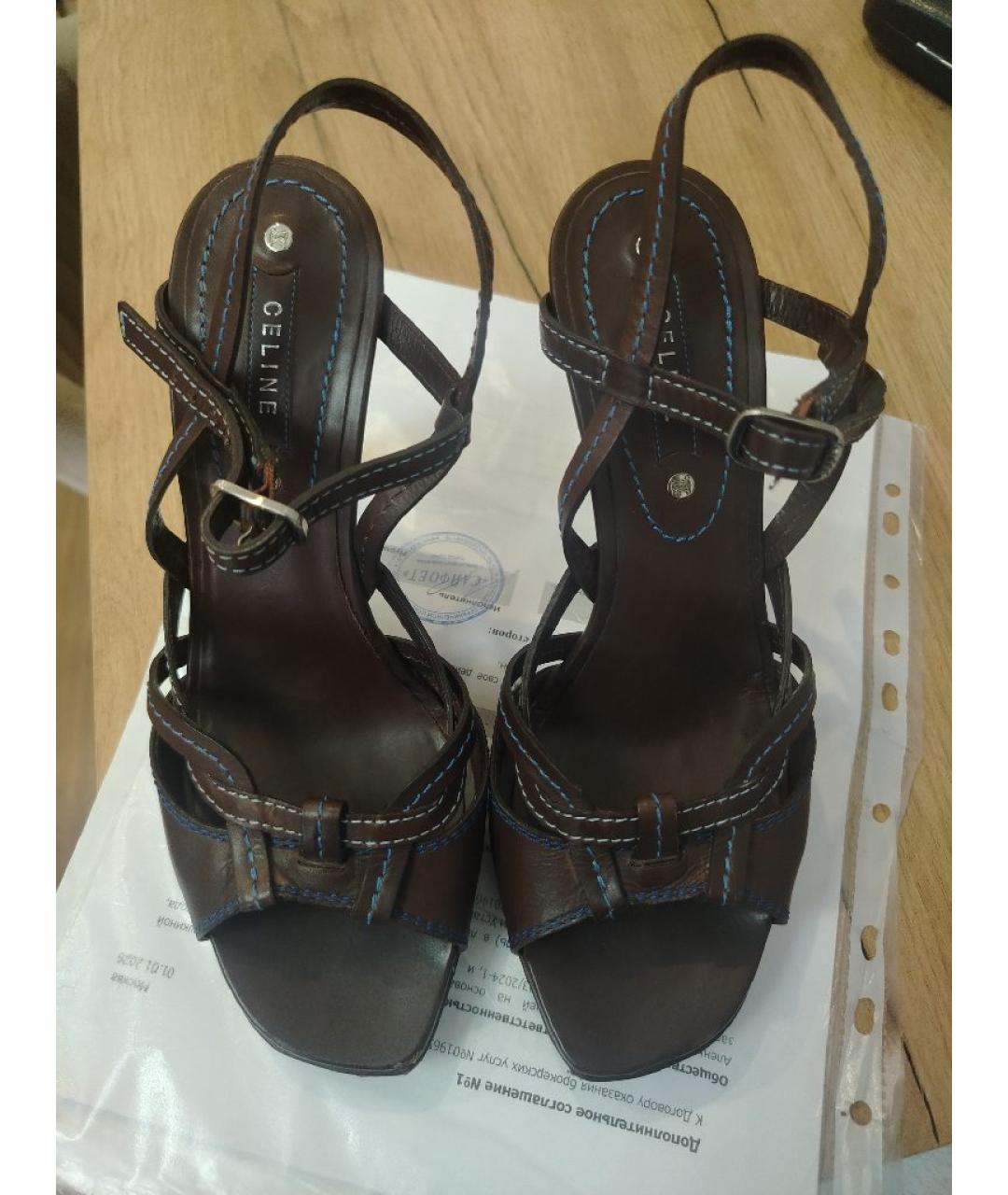 CELINE Коричневые кожаные босоножки, фото 2