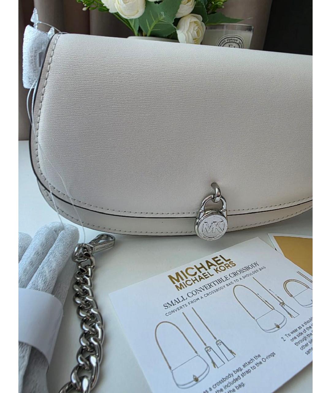 MICHAEL KORS Белая кожаная сумка с короткими ручками, фото 6