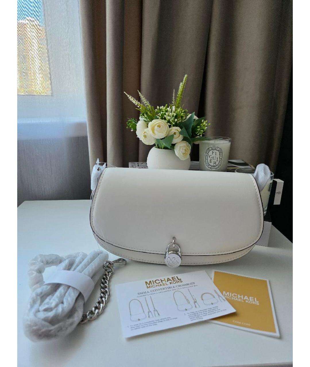 MICHAEL KORS Белая кожаная сумка с короткими ручками, фото 4