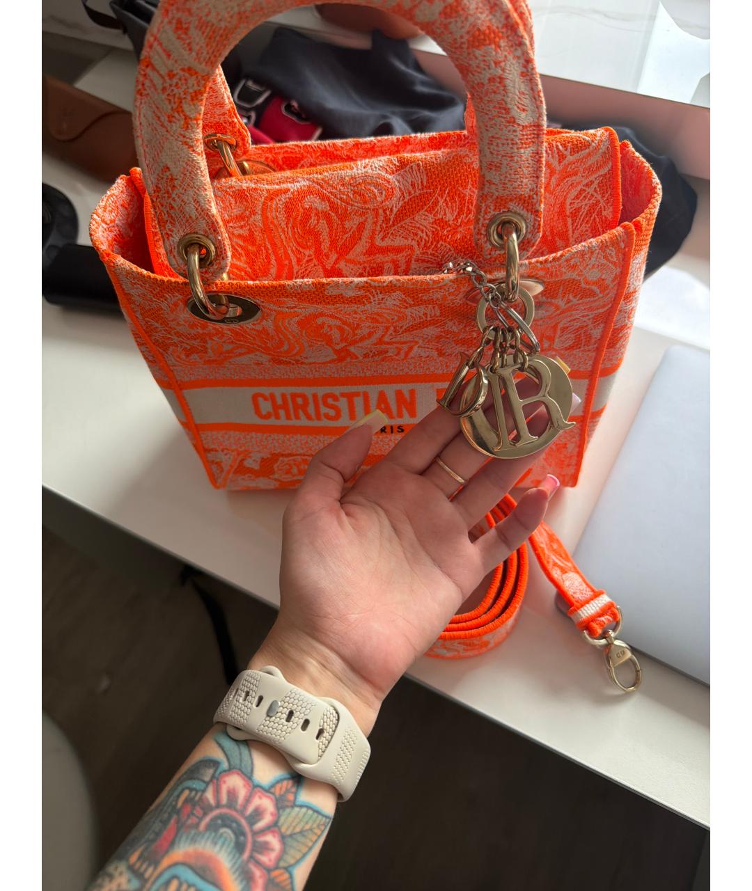 CHRISTIAN DIOR Оранжевая жаккардовая сумка с короткими ручками, фото 2