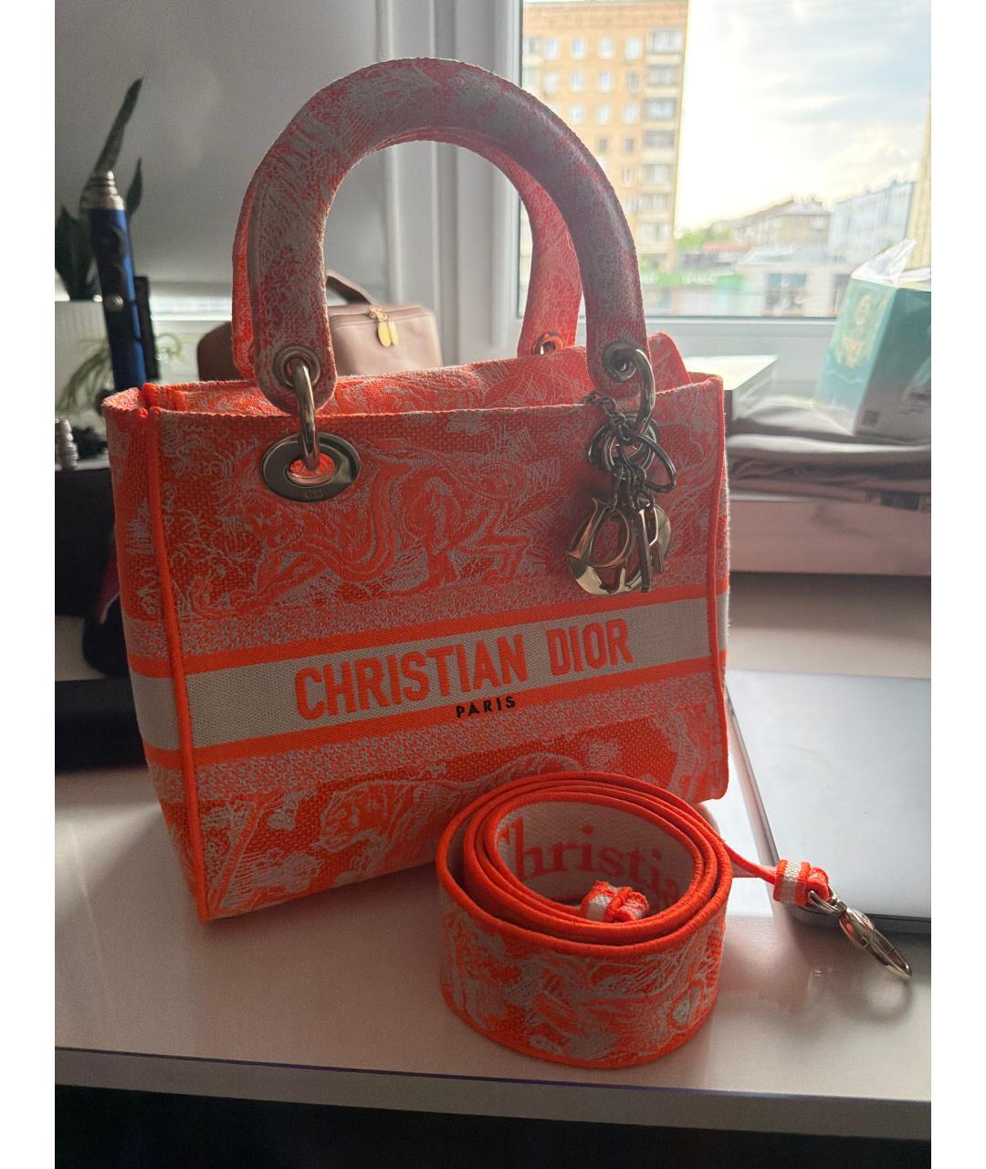 CHRISTIAN DIOR Оранжевая жаккардовая сумка с короткими ручками, фото 5