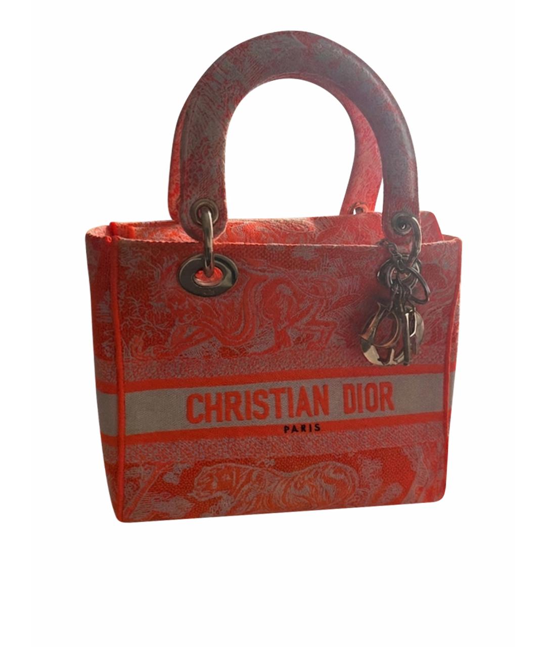 CHRISTIAN DIOR Оранжевая жаккардовая сумка с короткими ручками, фото 1
