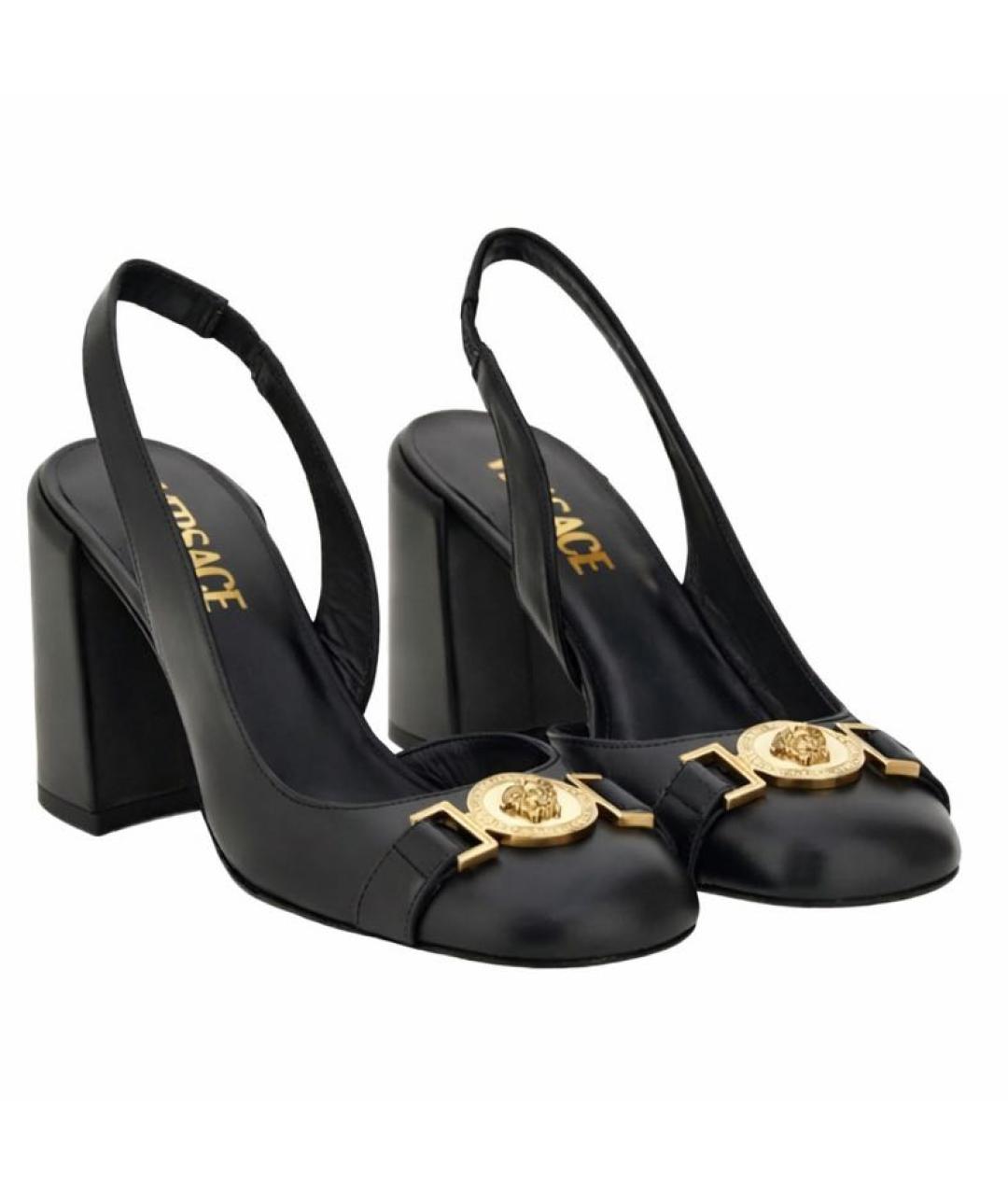 VERSACE Черные кожаные босоножки, фото 6