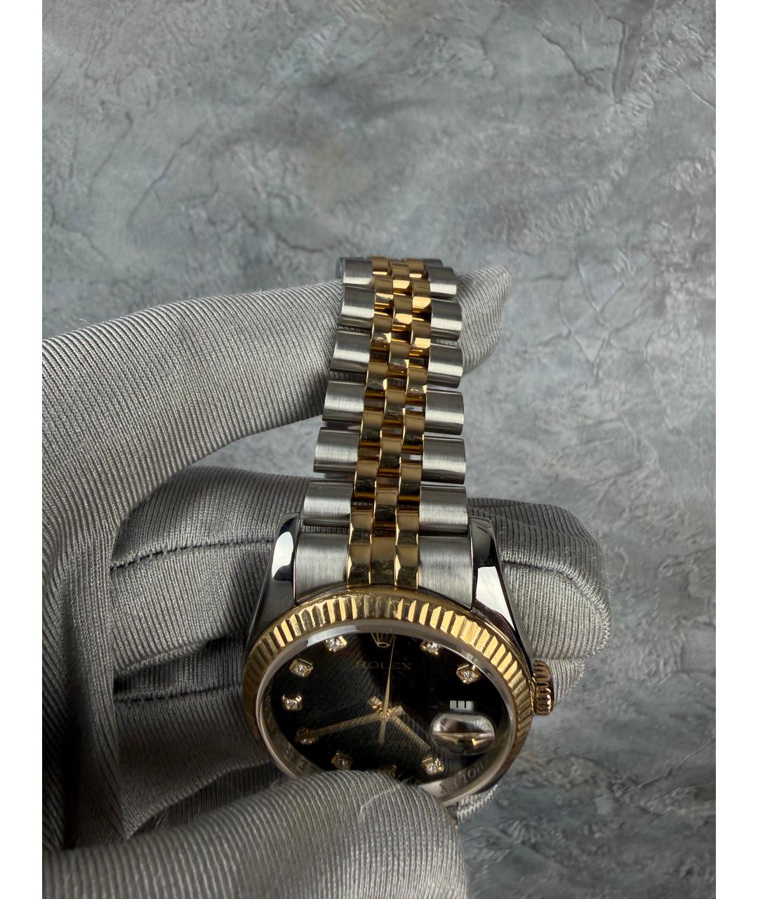 ROLEX Черные часы из желтого золота, фото 6