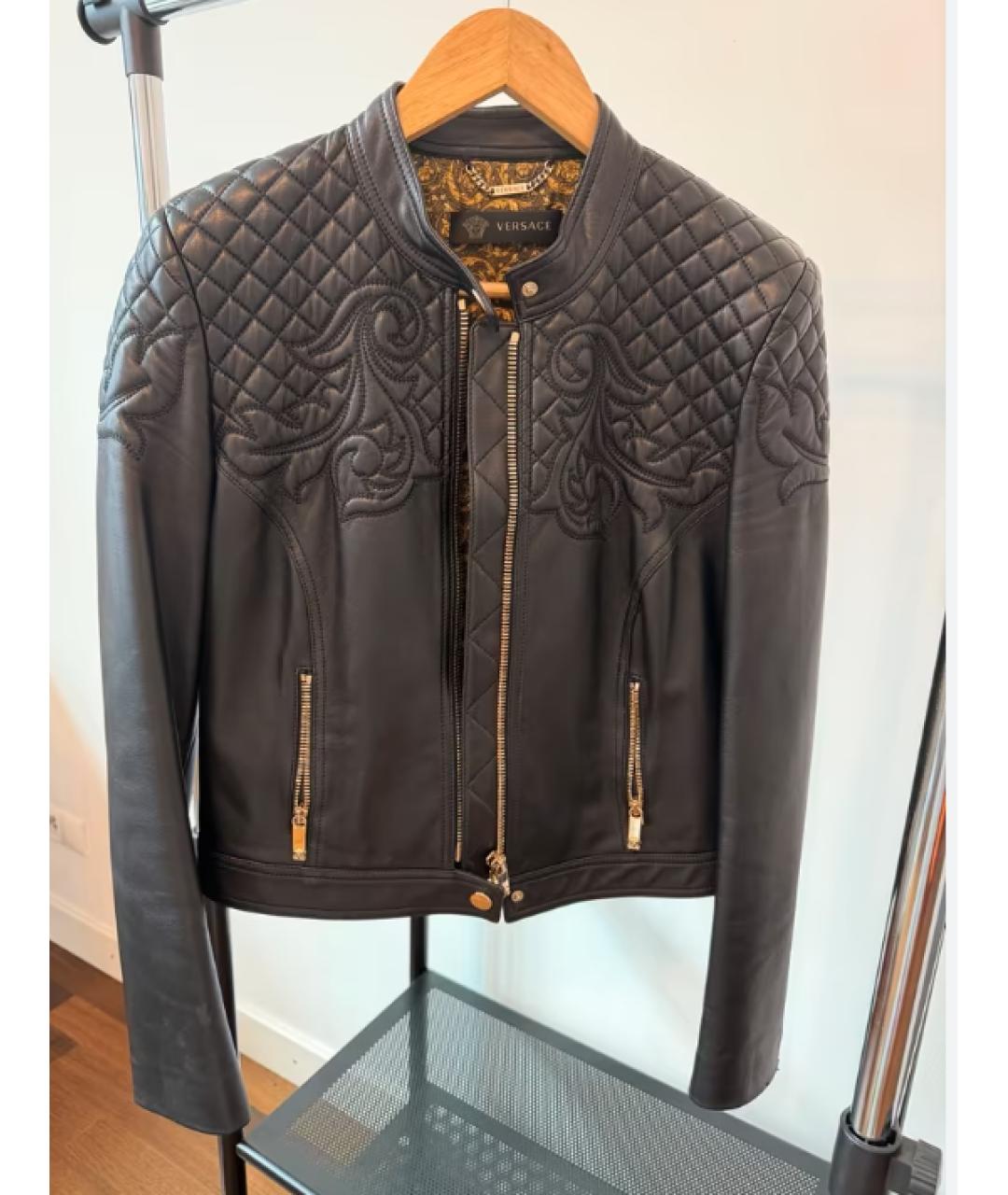 VERSACE Черная кожаная куртка, фото 5