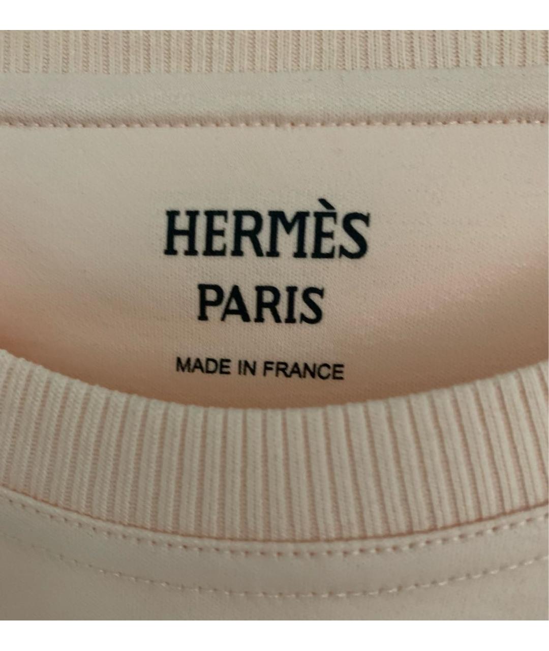 HERMES Бежевая хлопковая футболка, фото 4