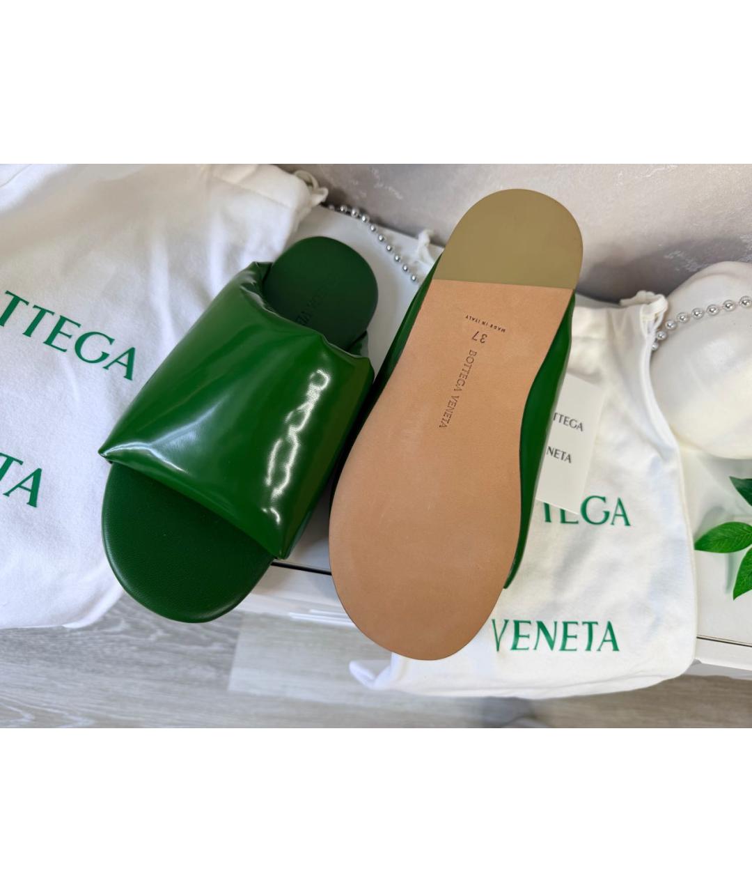 BOTTEGA VENETA Зеленые кожаные шлепанцы, фото 3