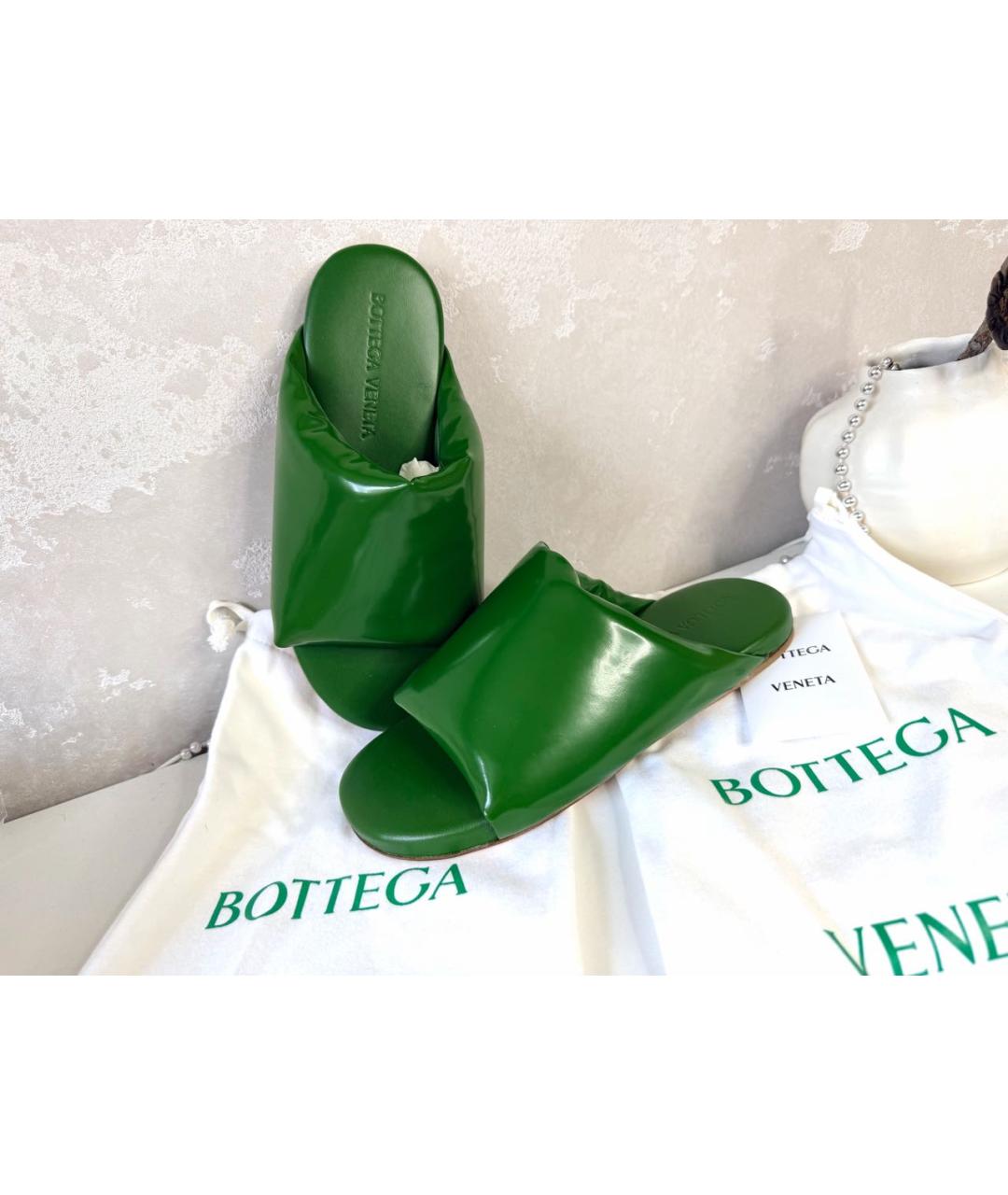 BOTTEGA VENETA Зеленые кожаные шлепанцы, фото 8