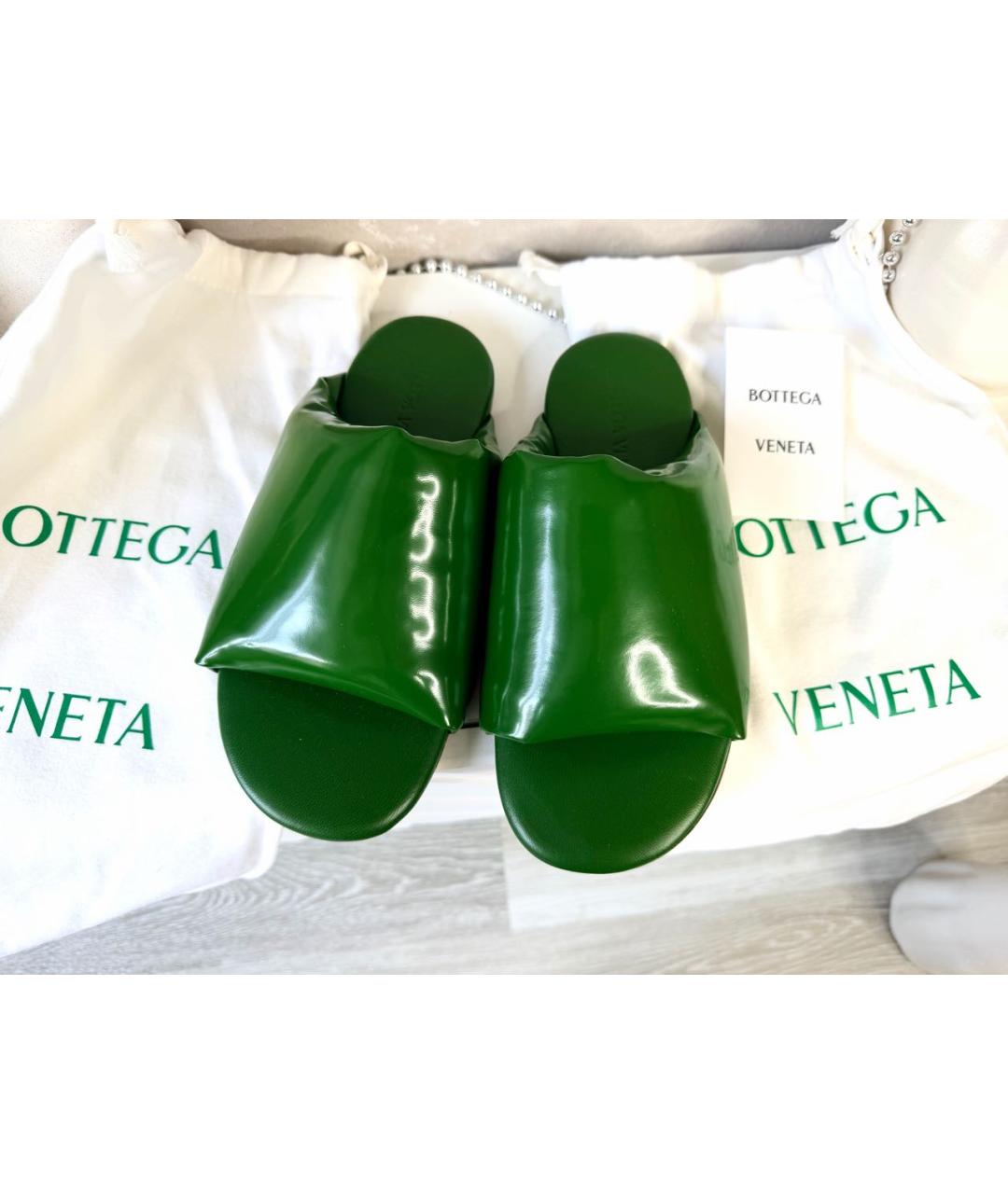 BOTTEGA VENETA Зеленые кожаные шлепанцы, фото 7