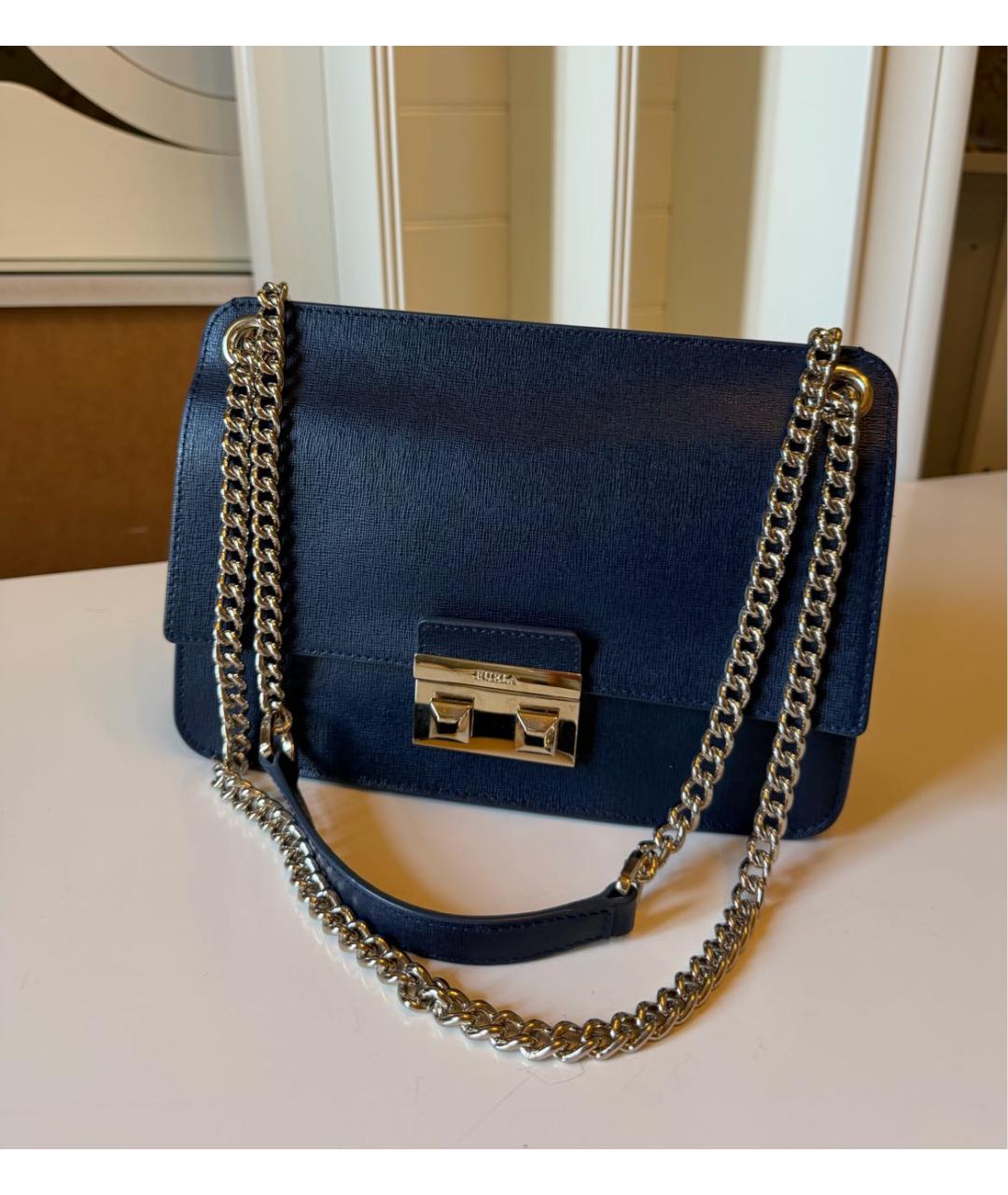 FURLA Темно-синяя кожаная сумка через плечо, фото 6