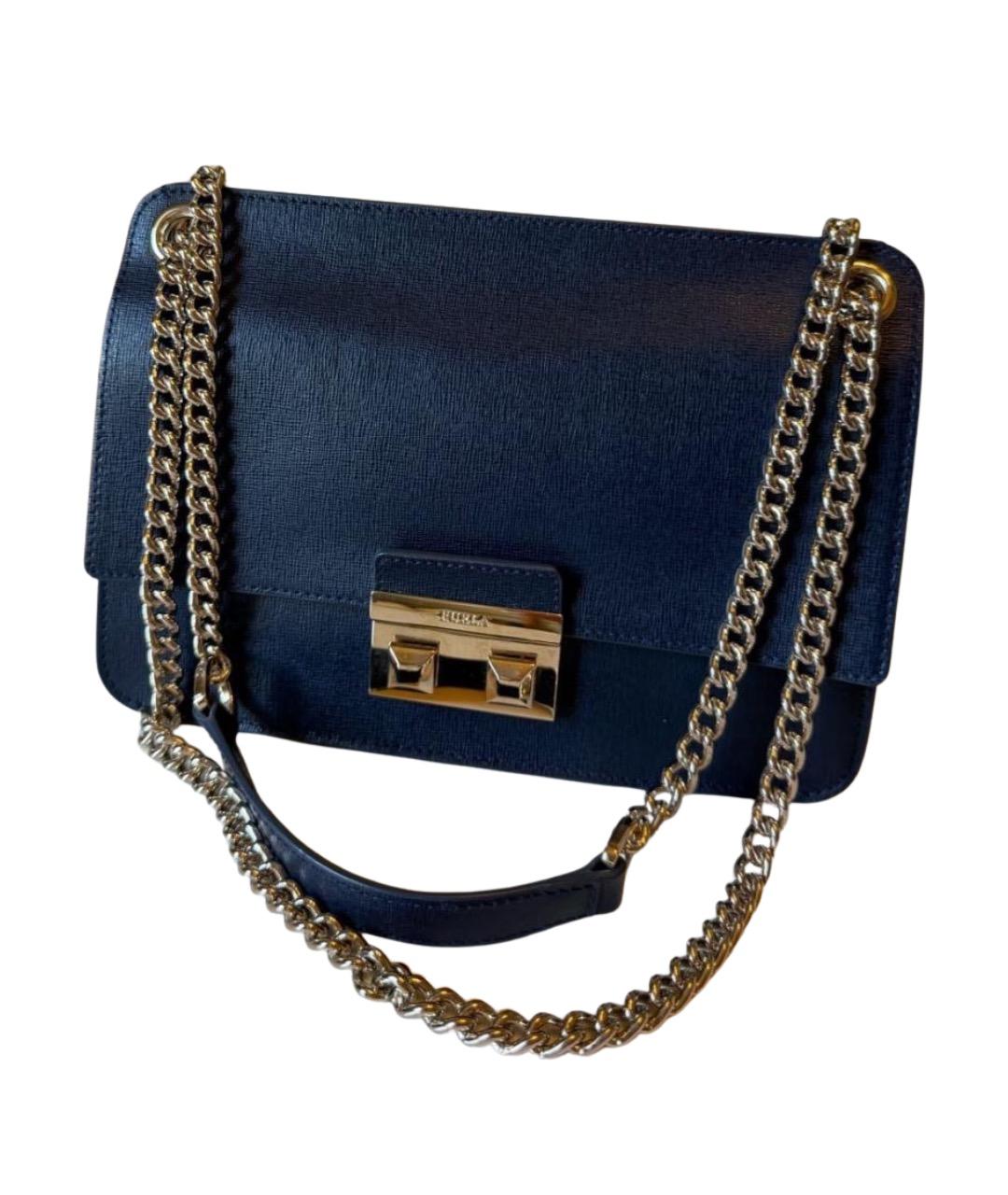 FURLA Темно-синяя кожаная сумка через плечо, фото 1