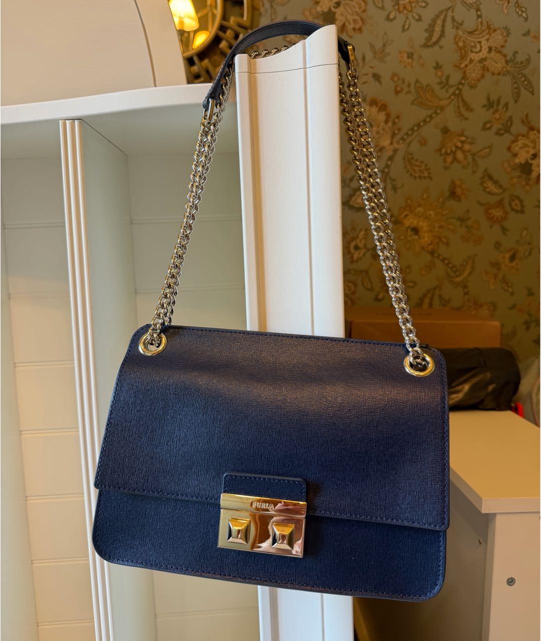 FURLA Темно-синяя кожаная сумка через плечо, фото 2