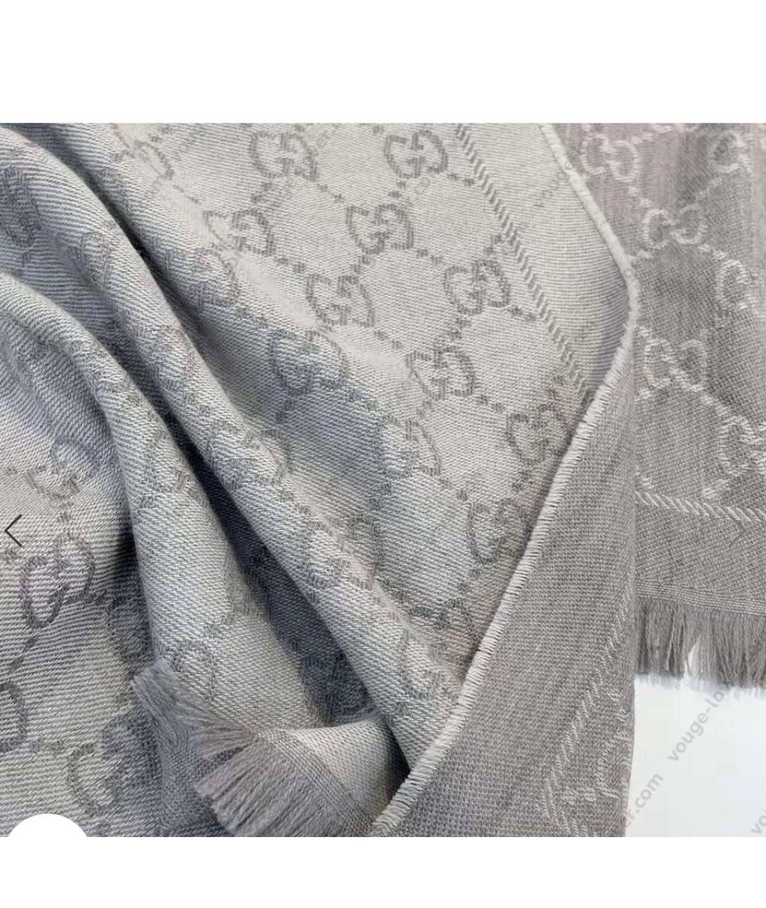 GUCCI Серый шерстяной шарф, фото 2