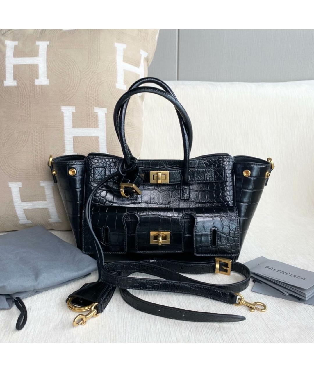 BALENCIAGA Черная кожаная сумка с короткими ручками, фото 2