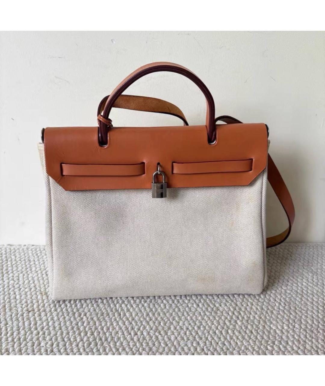 HERMES Бежевая тканевая сумка через плечо, фото 2