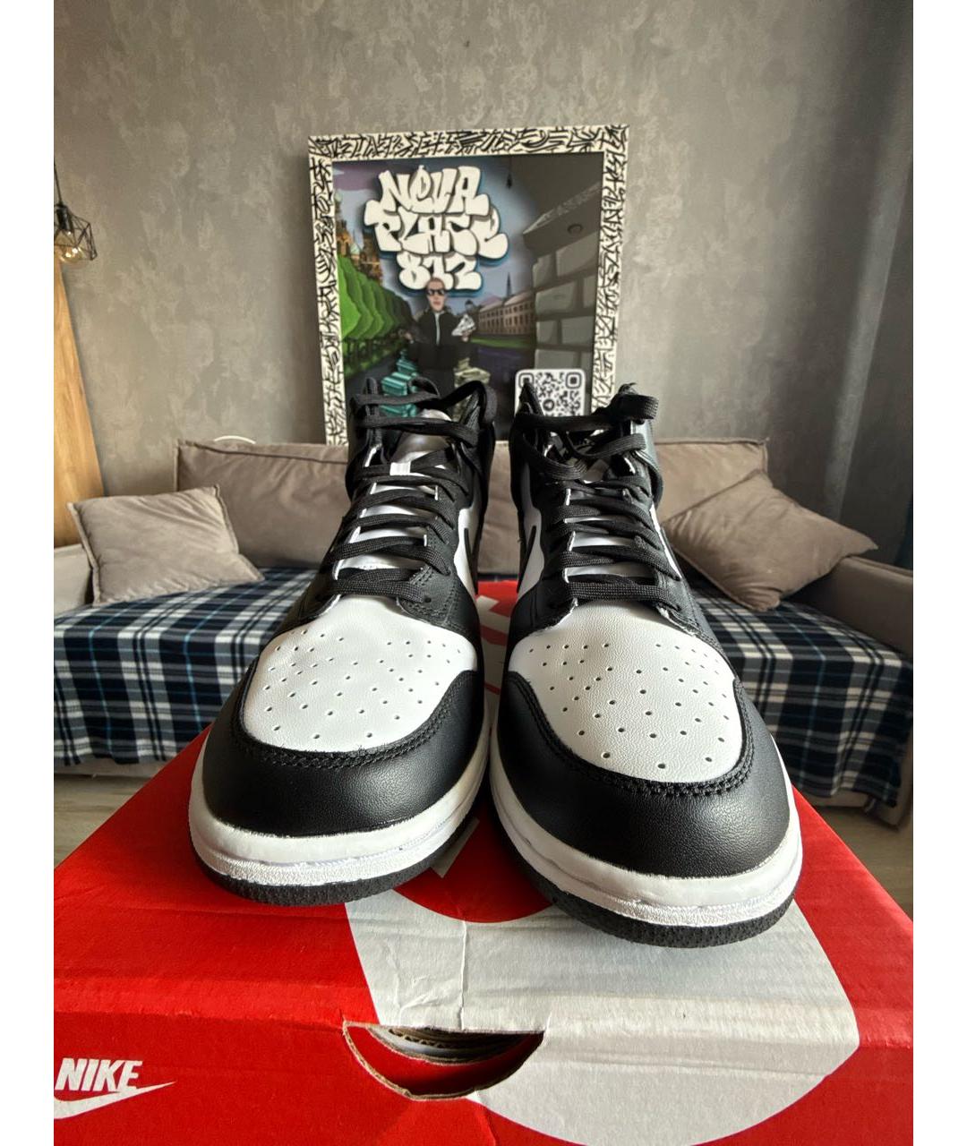 NIKE Черные кожаные высокие кроссовки / кеды, фото 2