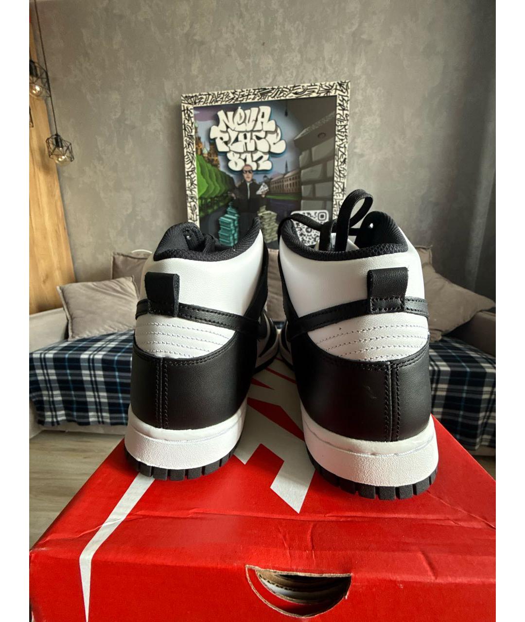 NIKE Черные кожаные высокие кроссовки / кеды, фото 4