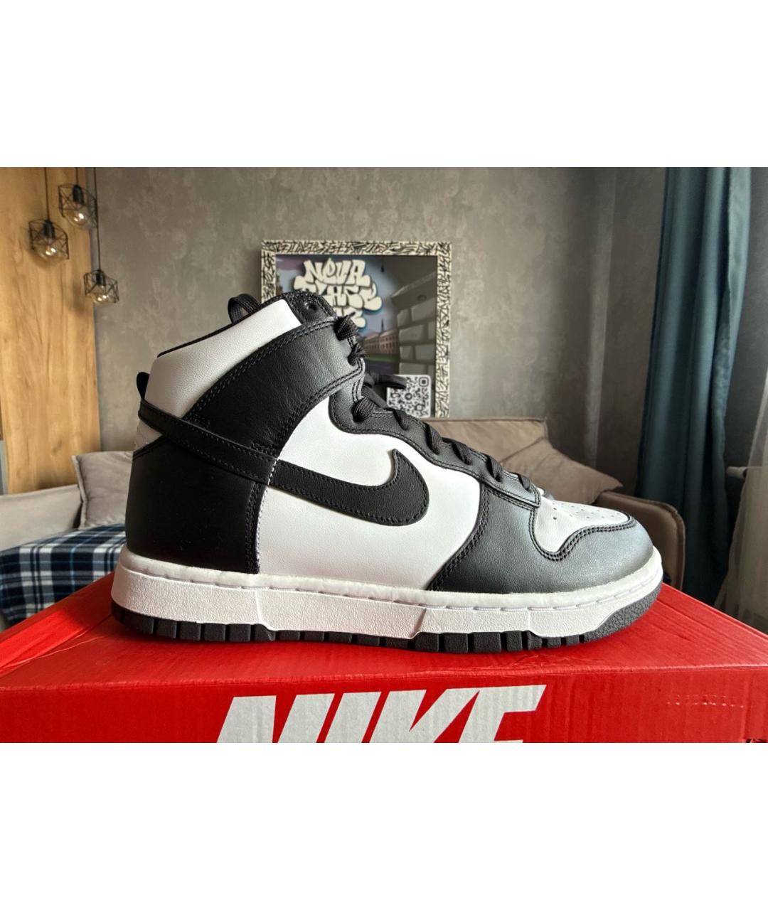 NIKE Черные кожаные высокие кроссовки / кеды, фото 5
