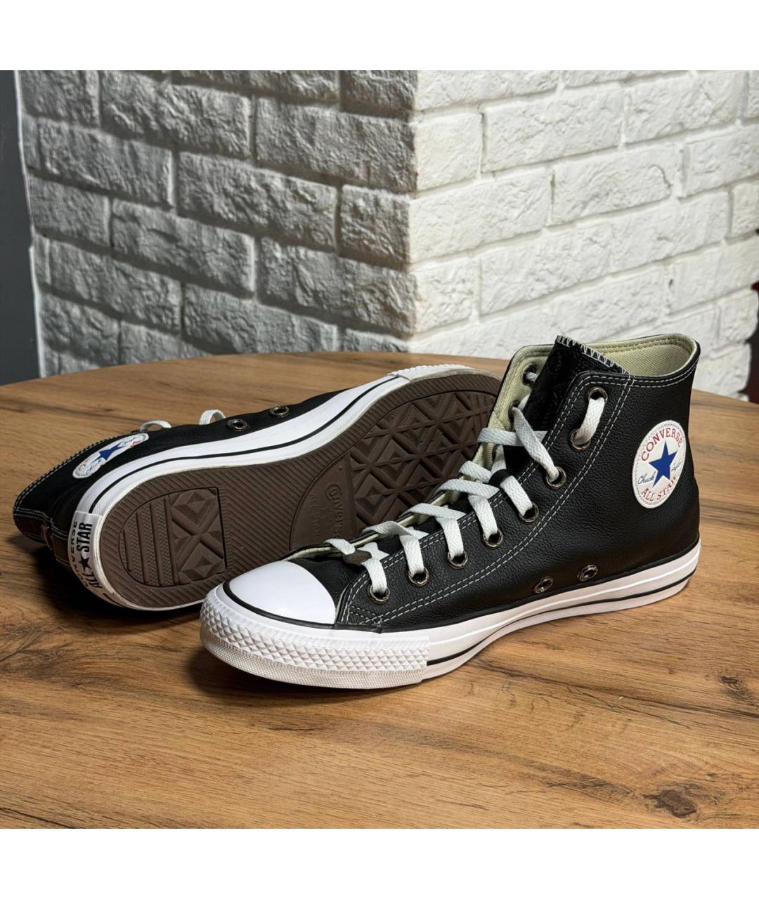 CONVERSE Черные кожаные высокие кроссовки / кеды, фото 3