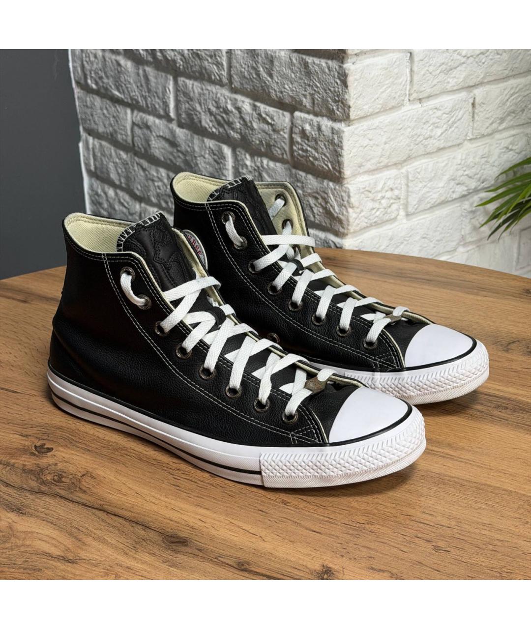 CONVERSE Черные кожаные высокие кроссовки / кеды, фото 2
