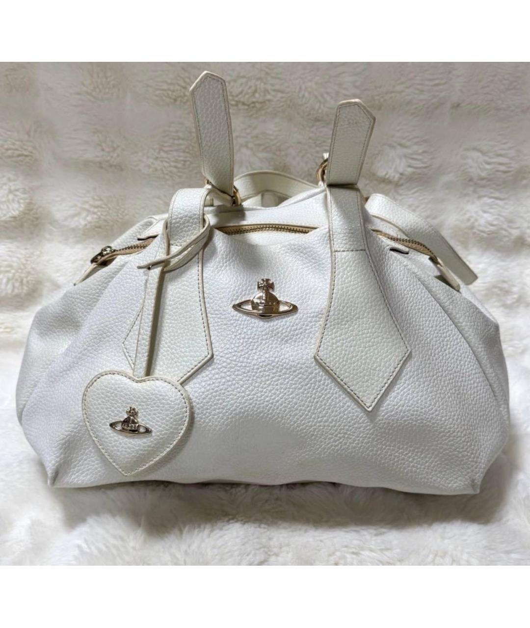 VIVIENNE WESTWOOD Белая кожаная сумка с короткими ручками, фото 9
