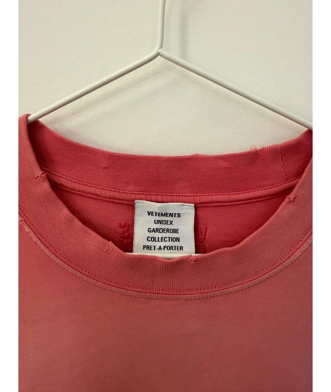 VETEMENTS Розовая хлопковая футболка, фото 3