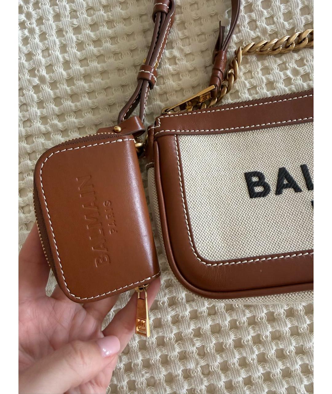 BALMAIN Бежевая тканевая сумка через плечо, фото 6