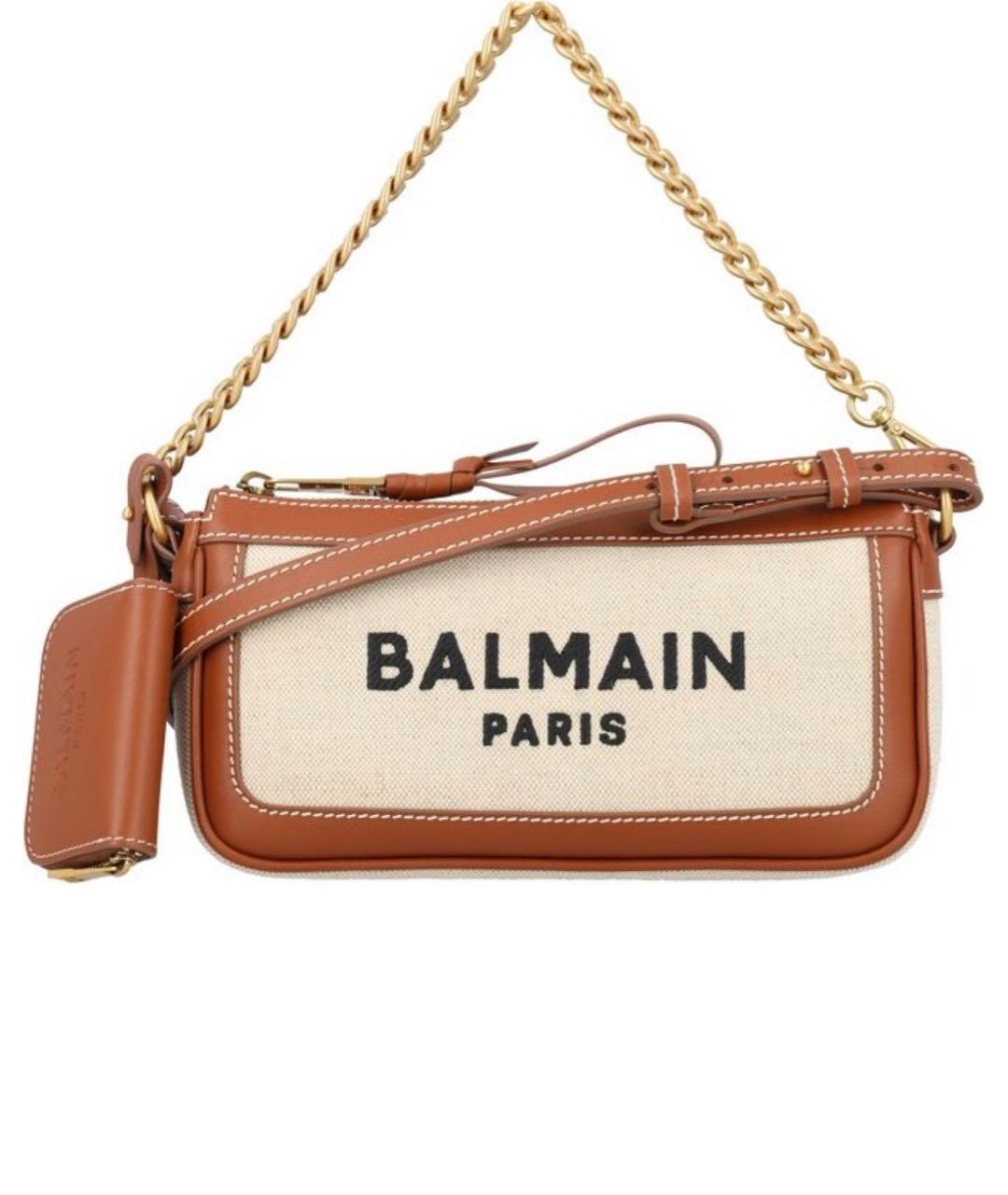 BALMAIN Бежевая тканевая сумка через плечо, фото 9