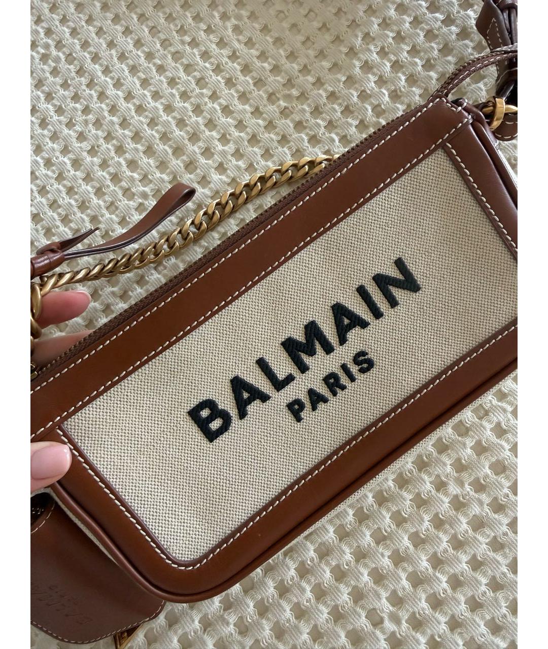 BALMAIN Бежевая тканевая сумка через плечо, фото 5