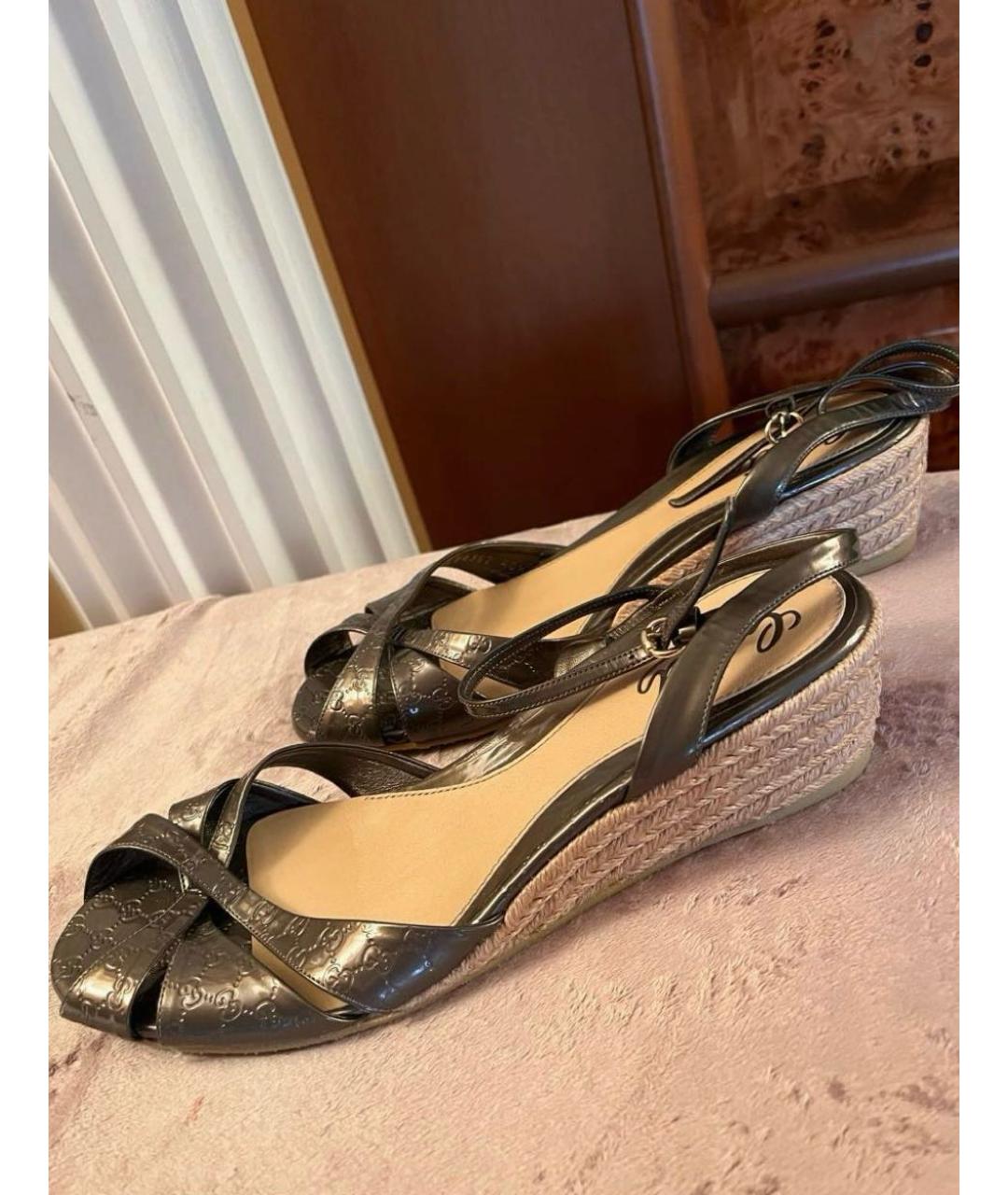 GUCCI Бежевые кожаные босоножки, фото 4
