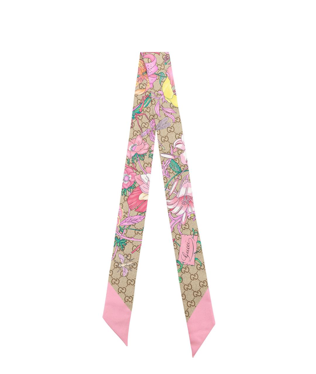 GUCCI Розовый шелковый шарф, фото 1