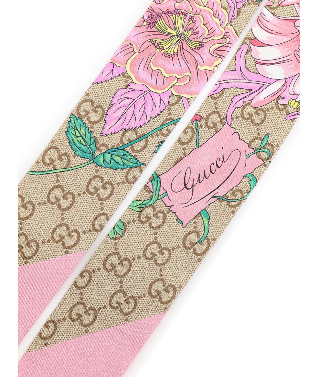 GUCCI Розовый шелковый шарф, фото 2