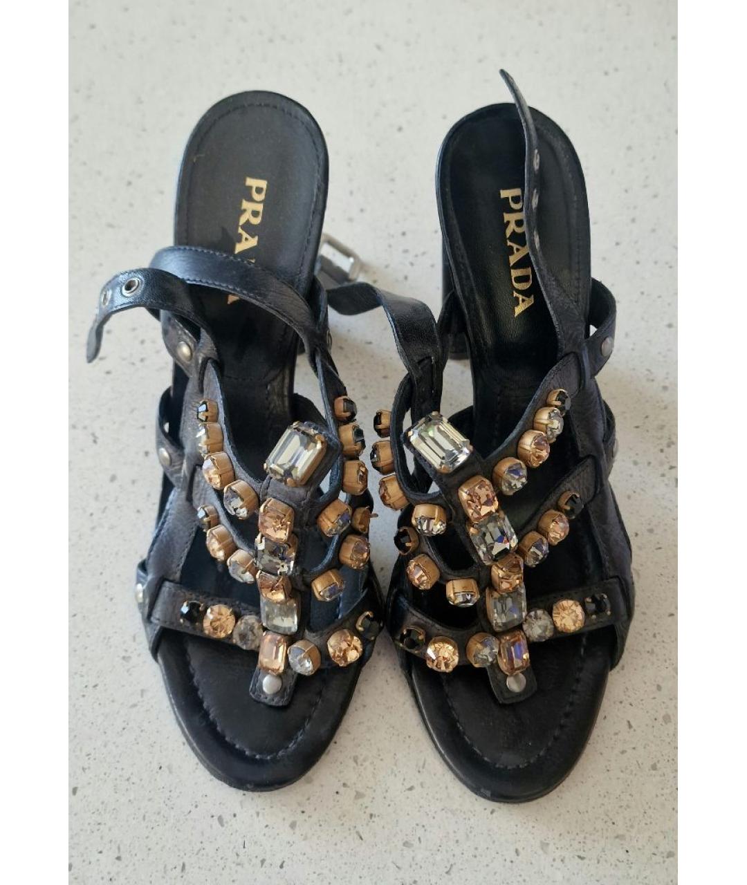 PRADA Черные кожаные босоножки, фото 2